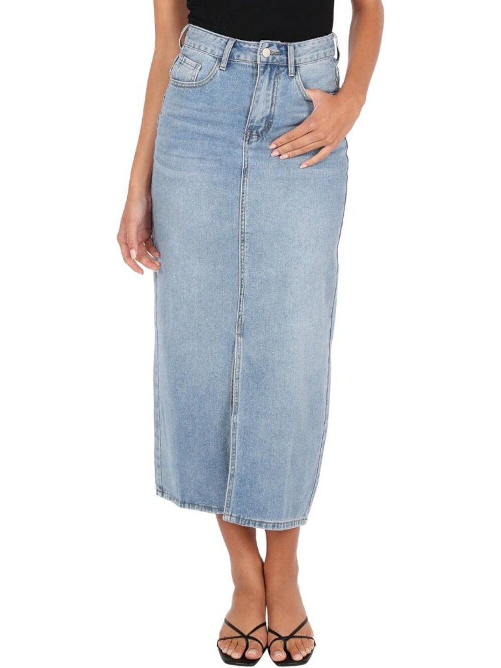 Chic Women's Denim Midi Skirt | Stylish Petal Hem, Versatile Casual Wear